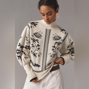 JASON WU Balloon Sleeve Turtleneck Floral Print Sweater